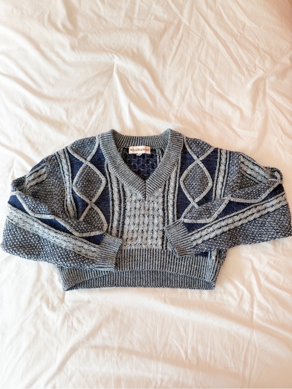 Willow & Wind Navy Blue Mixed Stitch Cropped Sweater Size XS